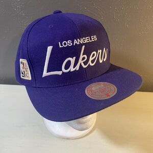 NWT LA Lakers Mitchell & Ness Script HWC Hat Rare Griswold Kobe Snapback